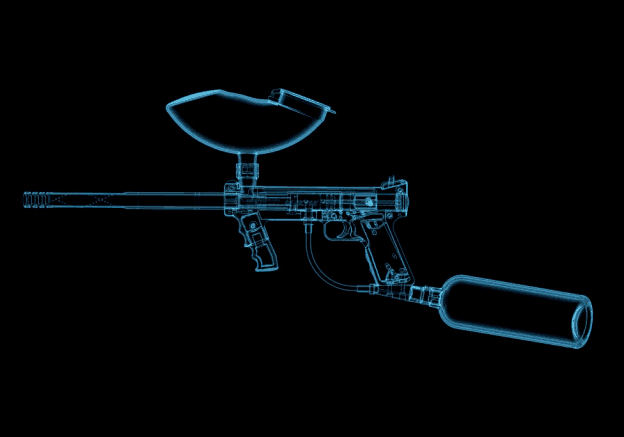 paintball gun schematics against black background